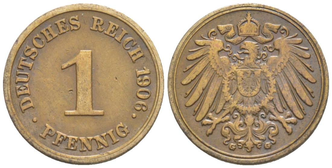 ГЕРМАНИЯ 1 ПФЕННИГ 1906 G KM 10, Jager. 10, Weege 2 медь 4528-1241