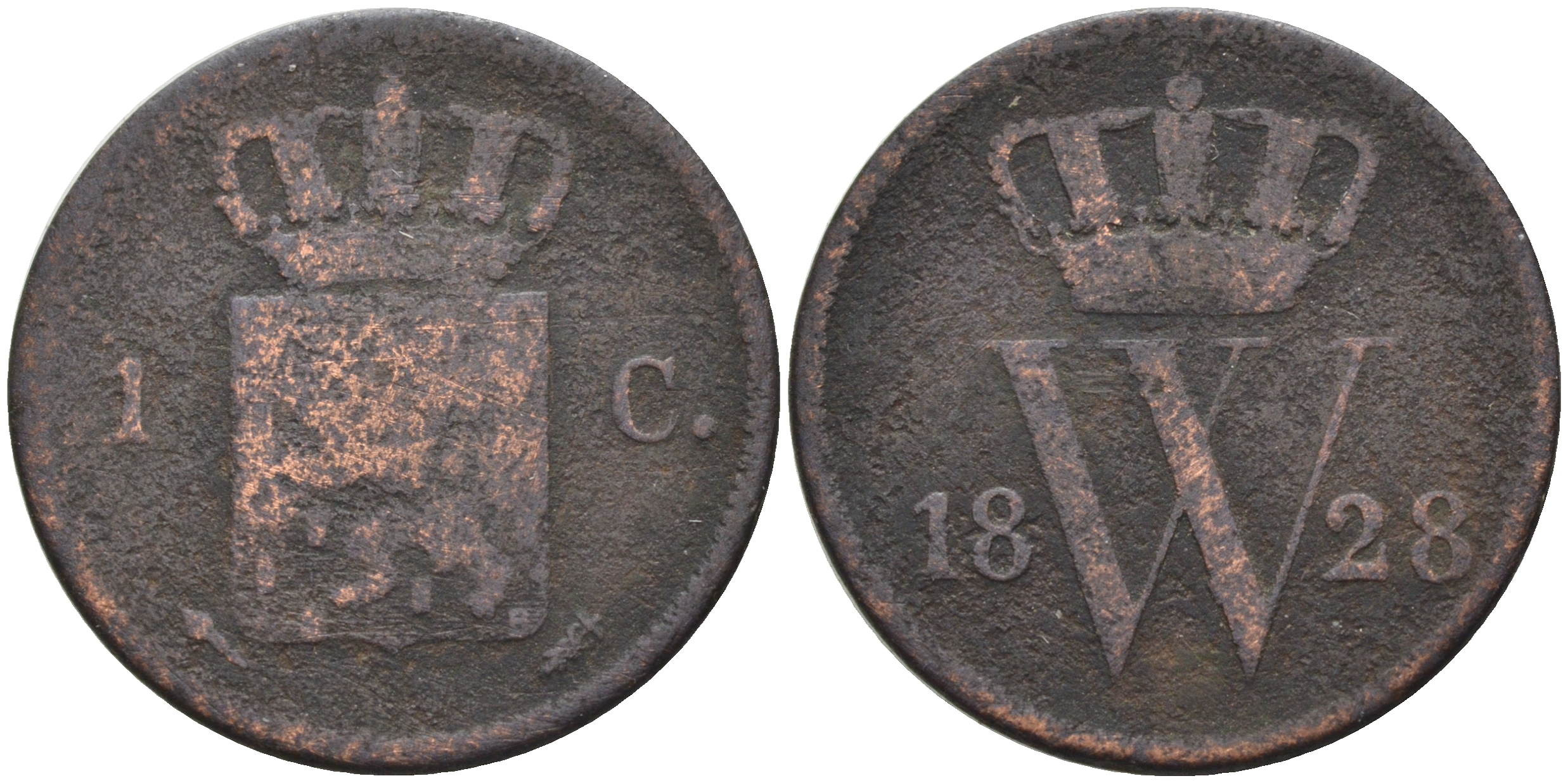 Нидерланды 1 цент 1828 Виллем I (1815-1840) KM 47 медь    4177-316