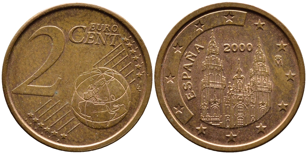 ИСПАНИЯ 2 ЕВРОЦЕНТА 2000 KM 1041 сталь плакированная медью 4392-111