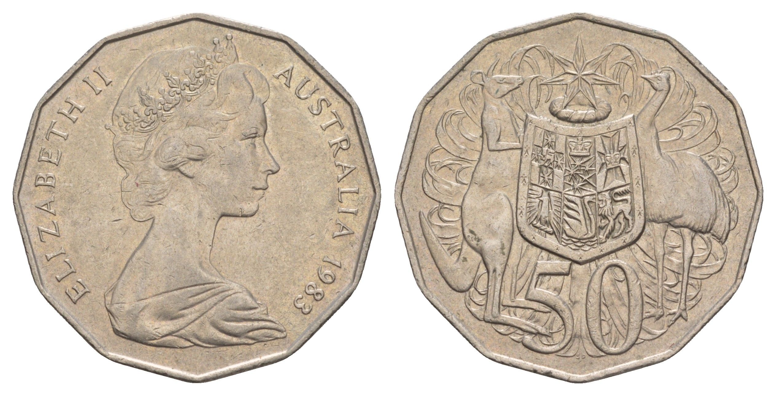 Австралия 50 центов 1983 Елизавета II (1952-2022), герб Австралии, кенгуру KM 68 медно-никель 4653-1134