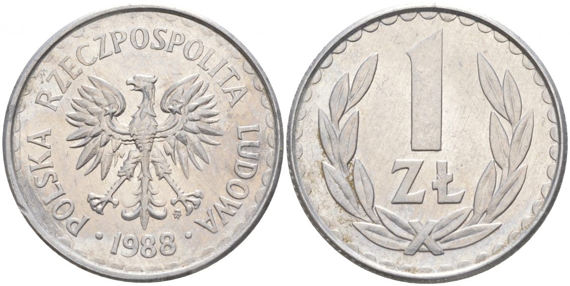 ПОЛЬША 1 ЗЛОТЫЙ 1988 MW KM 49.2 алюминий 68-441