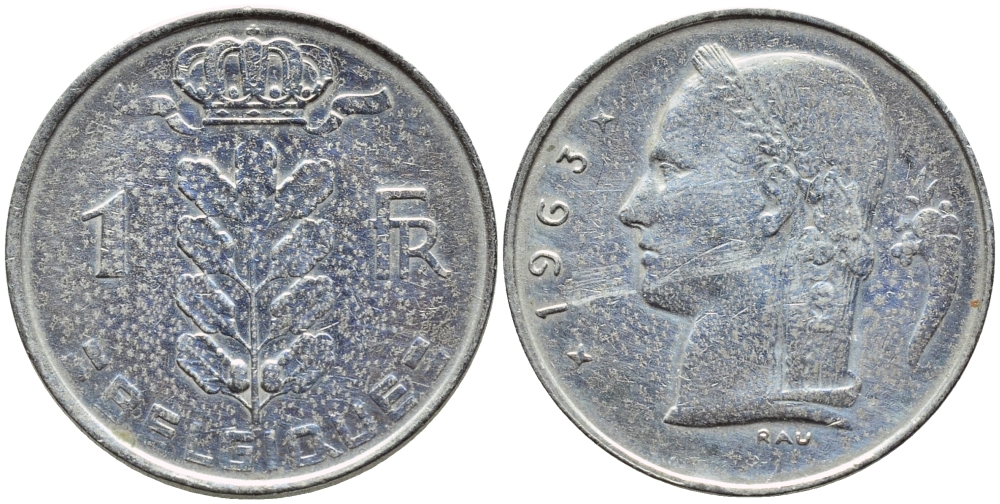 Бельгия 1 франк 1963 Belgique, Бодуэн I (1951-1993) KM 142.1 медно-никель 4388-637