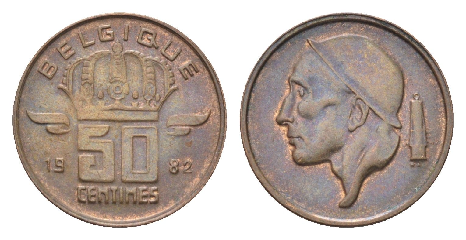 Бельгия 50 сантимов 1982 Belgique, Бодуэн I (1951-1993) KM 148 бронза 4705-232