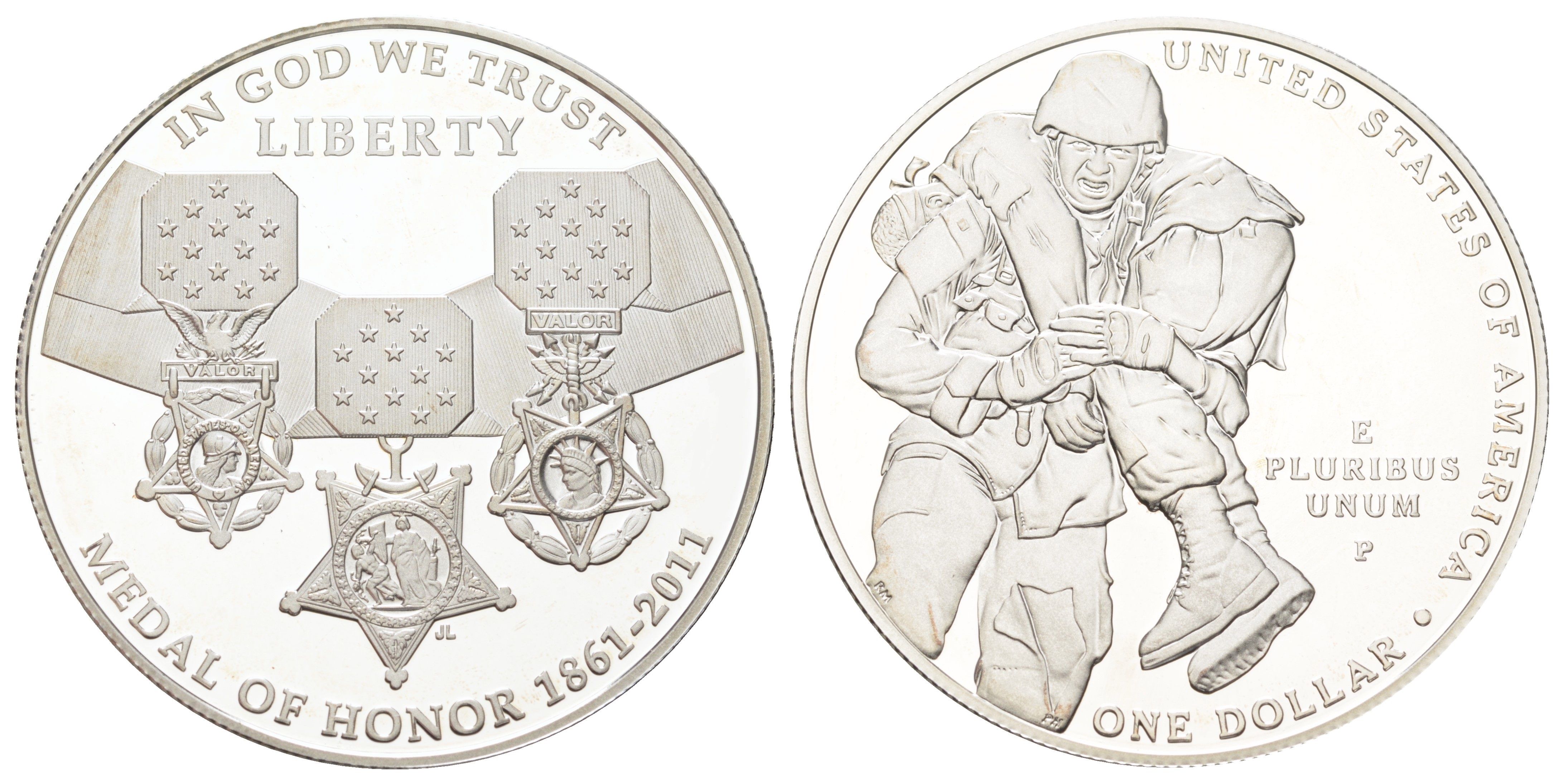 США 1 доллар 2011 P, Медаль Почёта, в оригинальной упаковке, с сертификатом KM 504 серебро PROOF 8-2-05-15