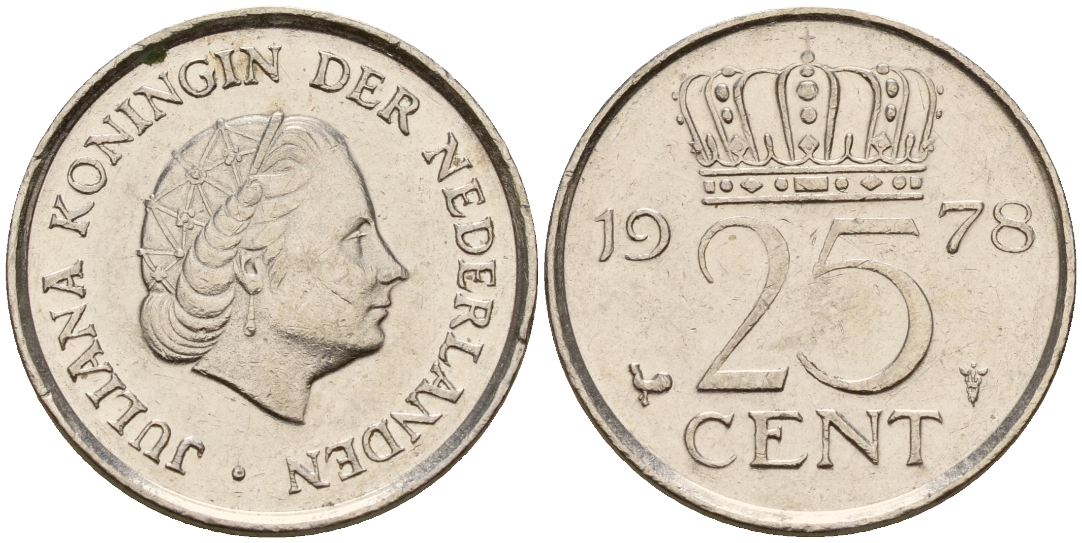 Нидерланды 25 центов 1978 Юлиана (1949-1980) KM 183 никель    4598-128