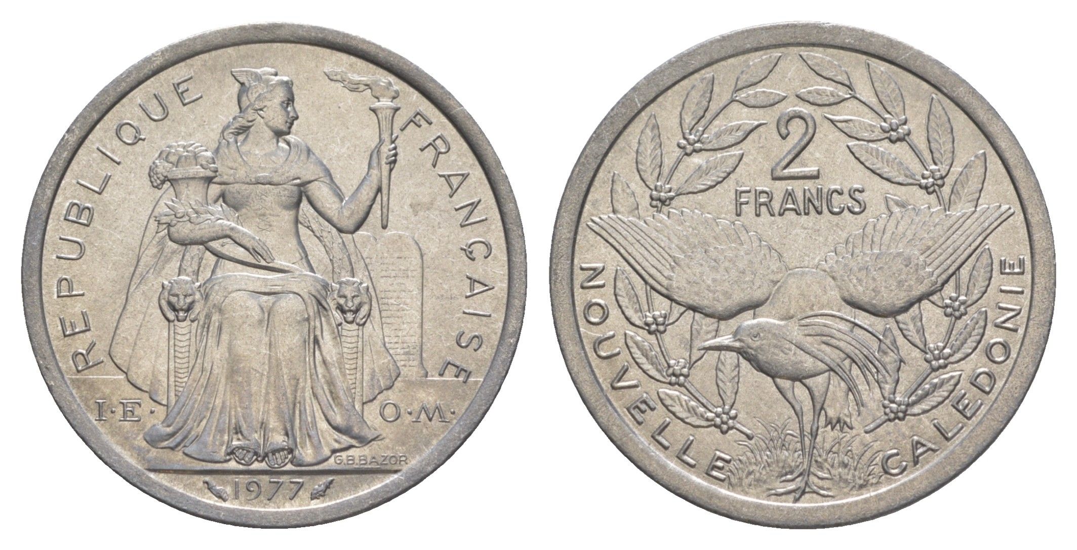 Французская Новая Каледония 2 франка 1977 KM 14 алюминий UNC 4641-133