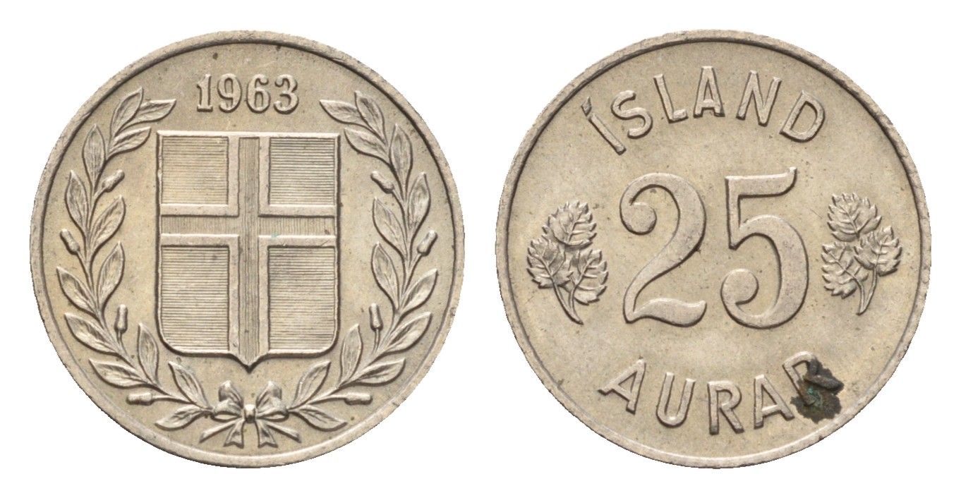 Исландия 25 эйре 1963 KM 11 медно-никель 4690-629