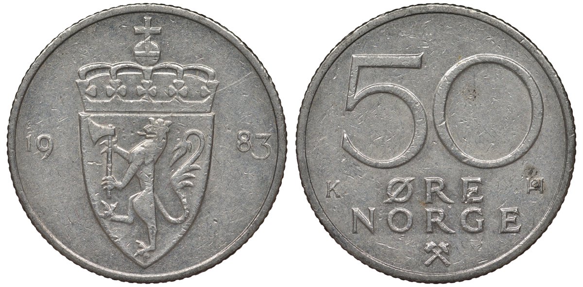 Норвегия 50 эре 1983 Улаф V (1957-1991) KM 418 медно-никель 4128-1145