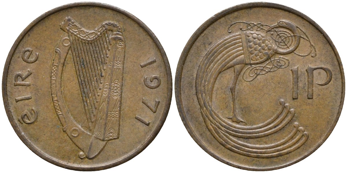 Ирландия 1 пенни 1971 птица KM 20 бронза 4164-458