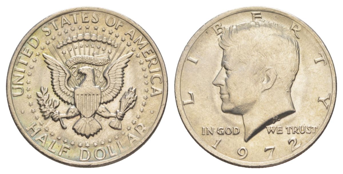 США 1/2 доллара (50 центов) 1972 Джон Кеннеди KM 202b медь плакированная медно-никелем aUNC 4149-141