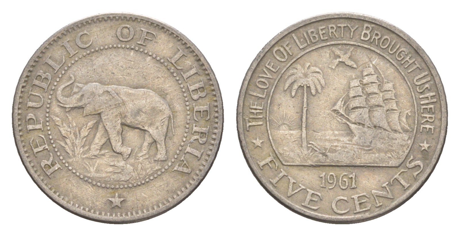 Либерия 5 центов 1961 KM 14 медно-никель 4659-448