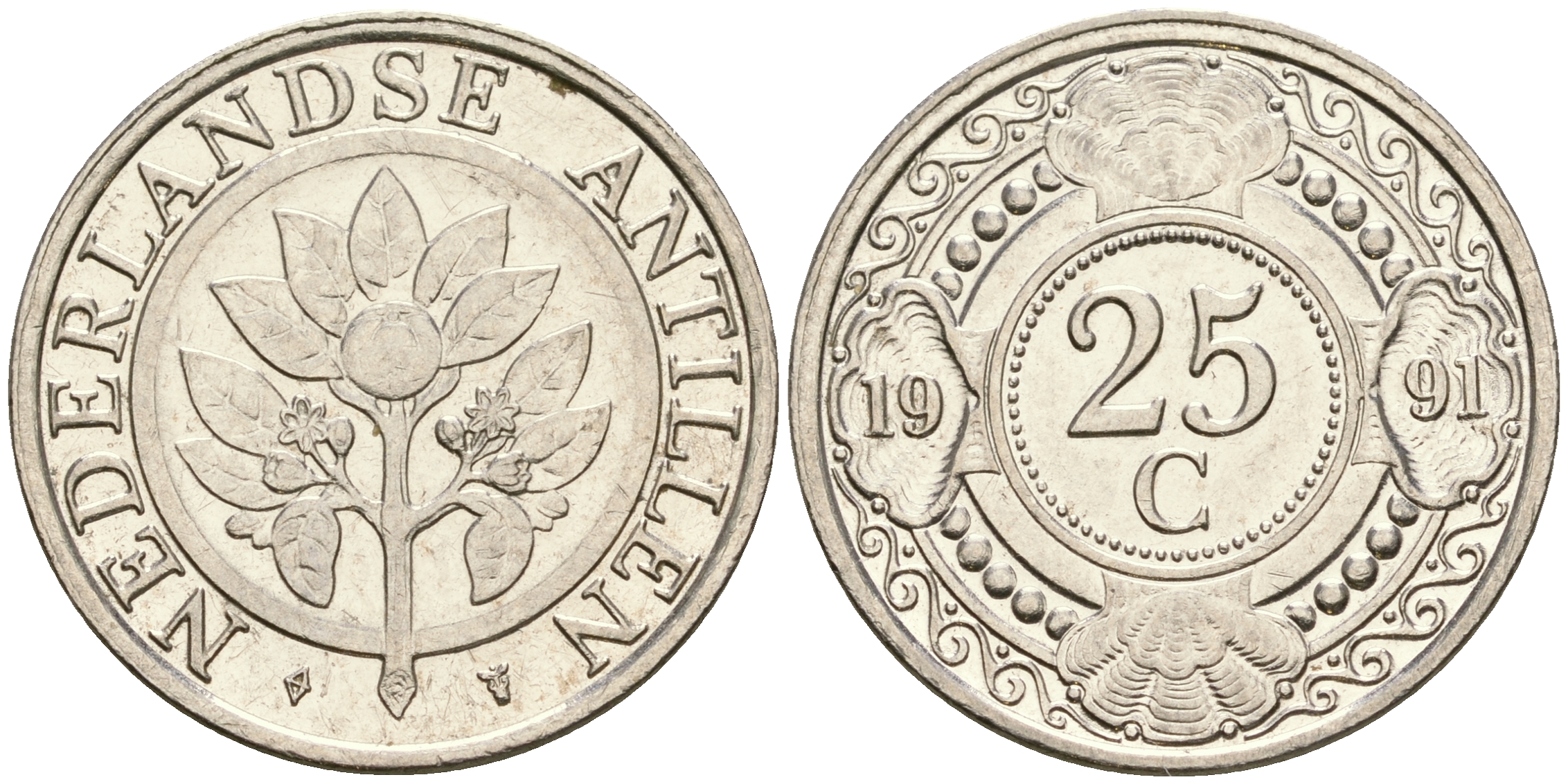 Нидерландские Антилы 25 центов 1991 Беатрикс (1980-2013) KM 35 сталь плакированная никелем 4364-1815