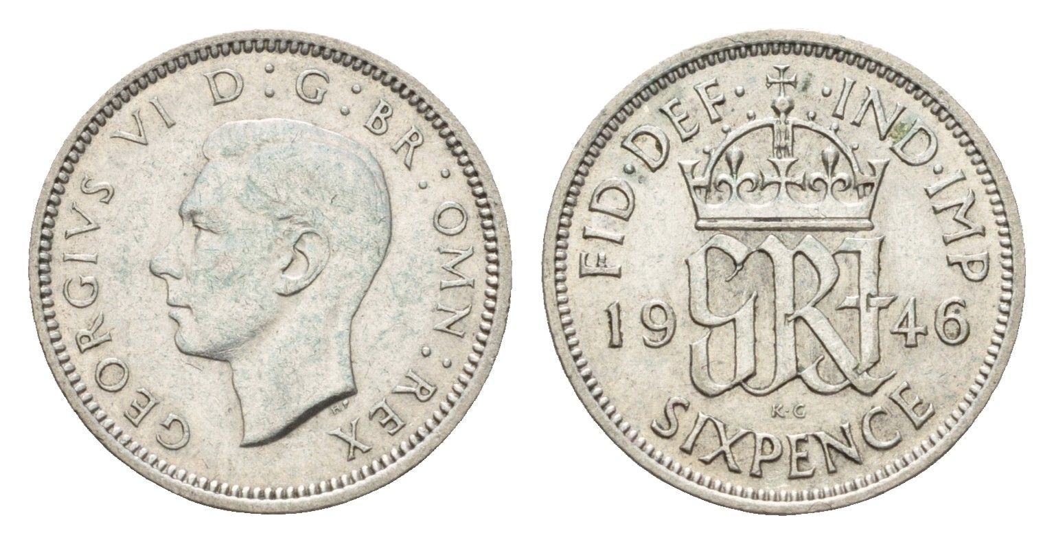 Великобритания 6 пенсов 1946 Георг VI (1936-1952) KM 852, Spink 4084 серебро 4383-424