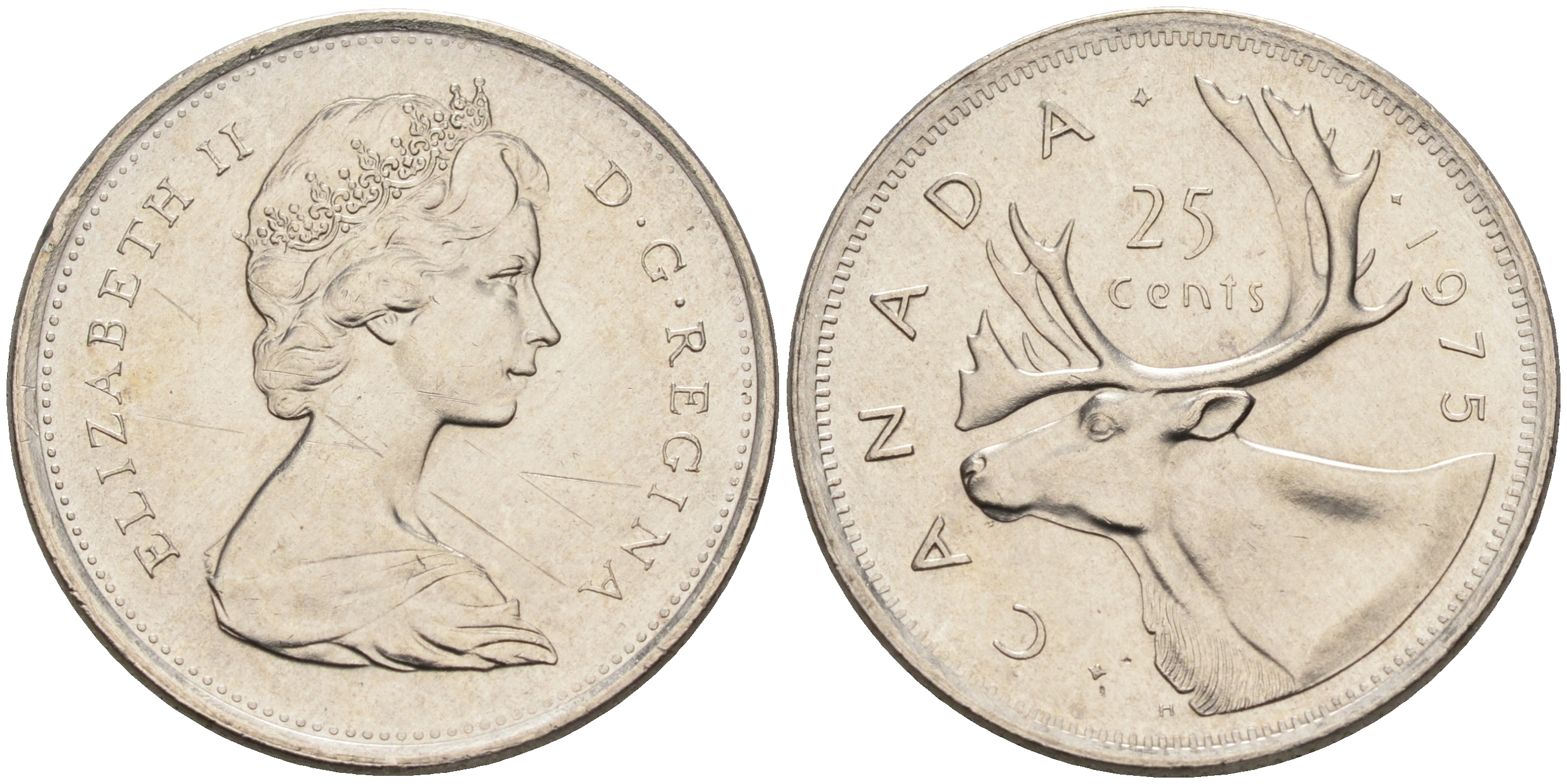 Канада 25 центов 1975 Елизавета II (1952-2022), олень KM 62b никель    4150-447