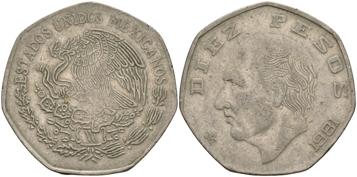 Мексика 10 песо 1981 Мигель Идальго-и-Костилья KM 477.2 медно-никель 4120-924