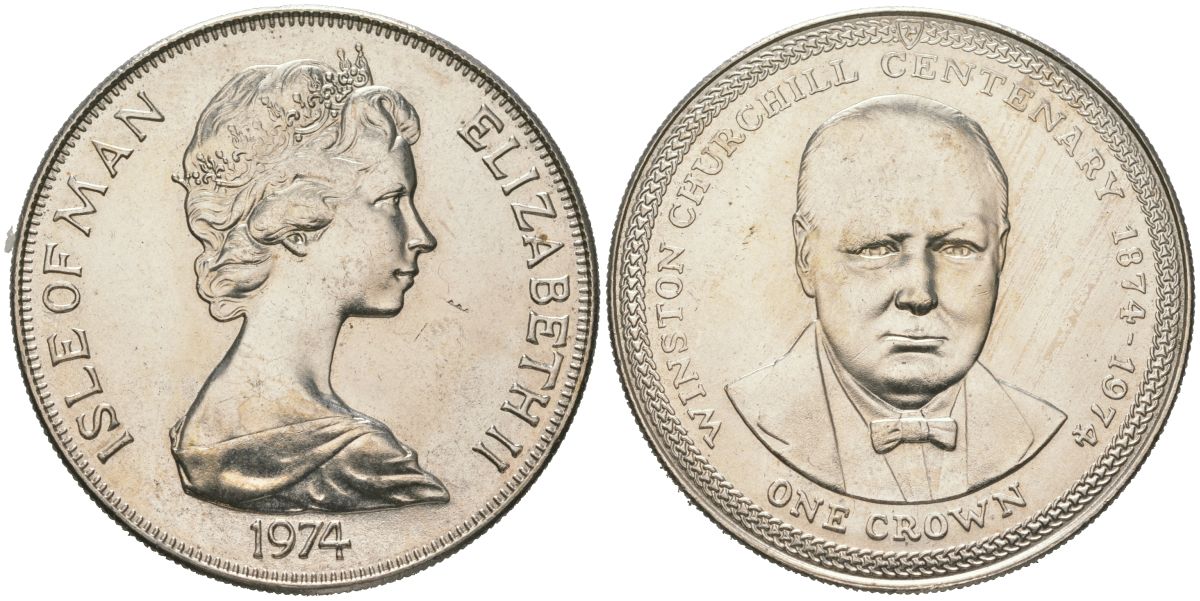 Остров Мэн 1 крона 1974 100 лет со дня рождения Уинстона Черчилля KM 30 медно-никель BU 4386-1024