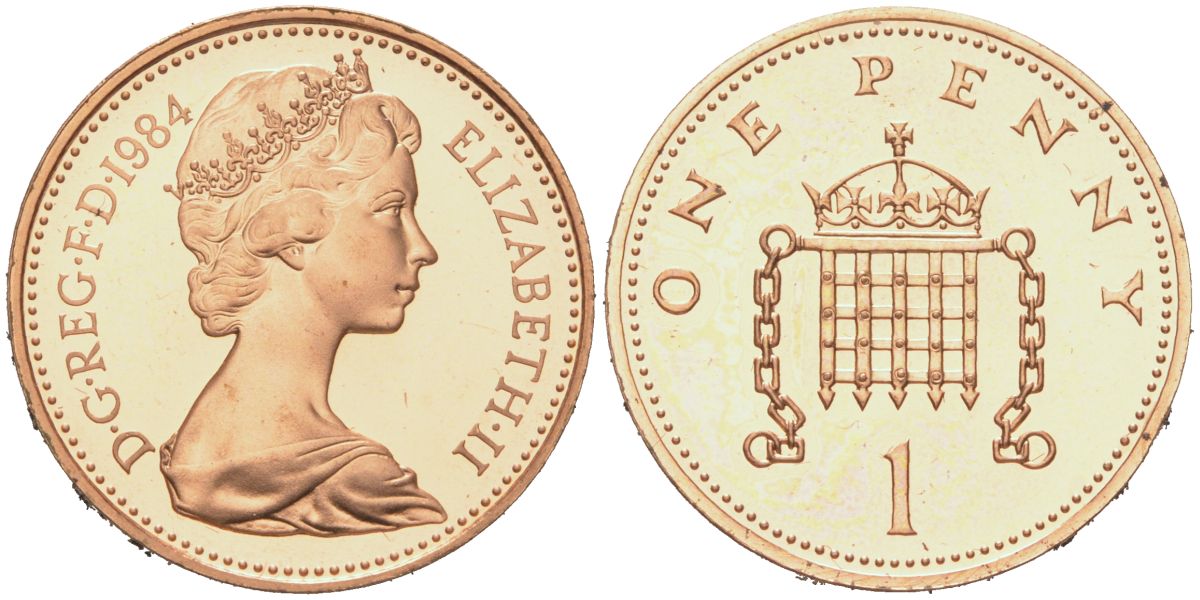 Великобритания 1 пенни 1984 Елизавета II (1952-2022) KM 927, Spink B2 бронза PROOF 1529-934