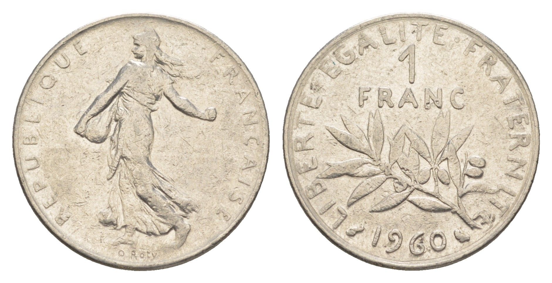 Франция 1 франк 1960 сеятель KM 925 никель 4539-1142