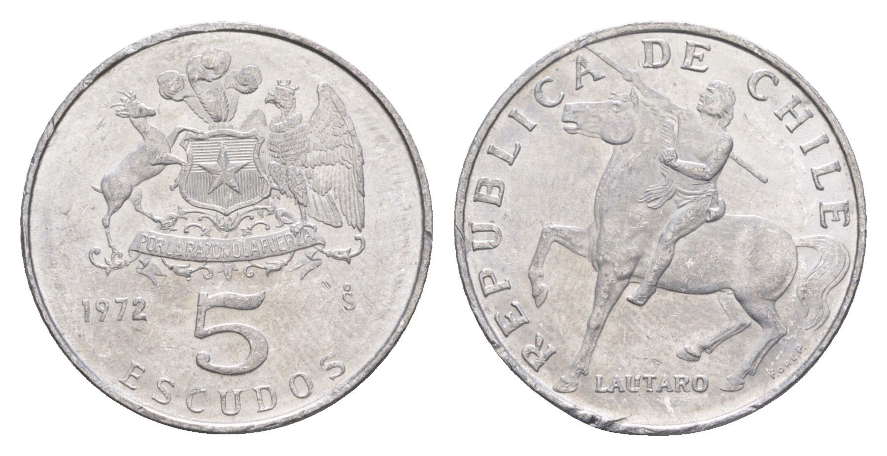 Чили 5 эскудо 1972 год-тип KM 199a алюминий UNC 4652-1037