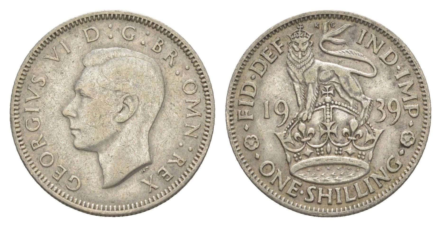 Великобритания 1 шиллинг 1939 Георг VI (1936-1952), Английский герб KM 853, Spink 4082 серебро 4538-322