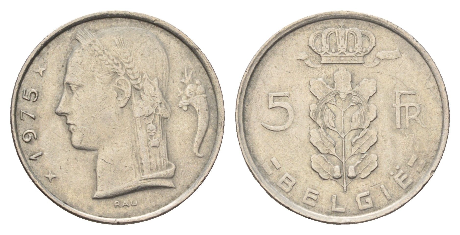 Бельгия 5 франков 1975 Belgie, Бодуэн I (1951-1993) KM 135 медно-никель 4616-857