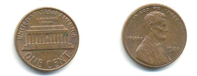 США 1 ЦЕНТ 1981 ЛИНКОЛЬН KM 201 медь цинк 179-354