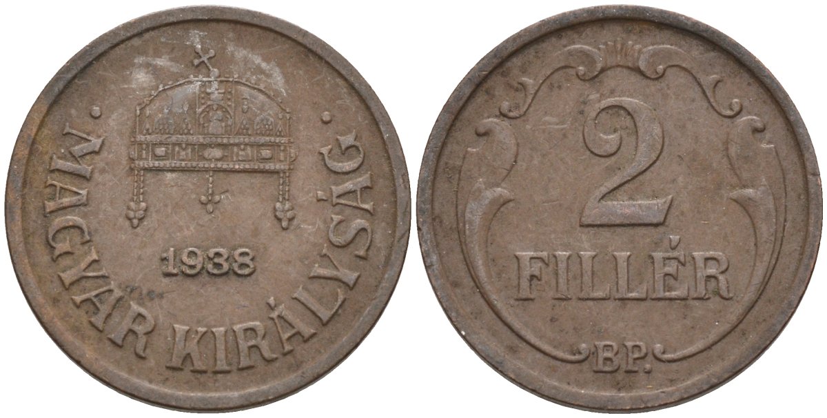 Венгрия 2 филлера 1938 BP KM 506 бронза 4115-1163