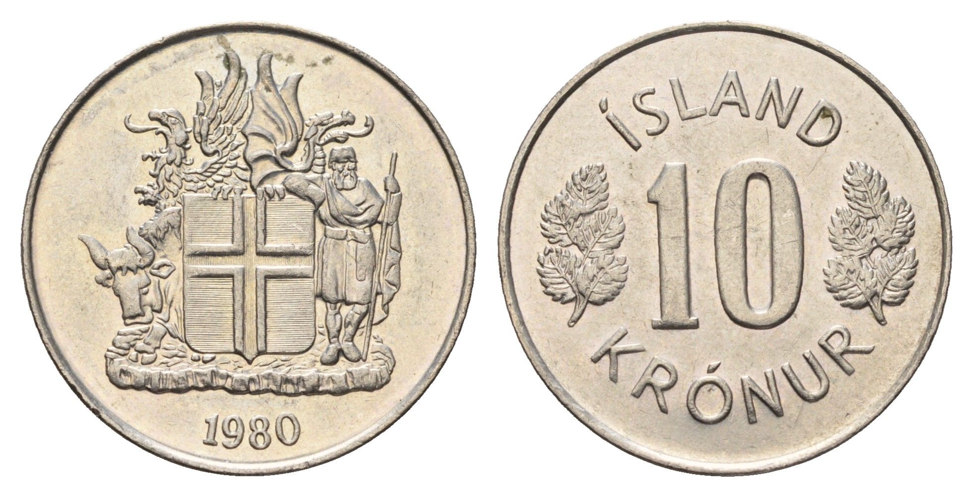 Исландия 10 крон 1980 KM 15 медно-никель UNC 4582-112
