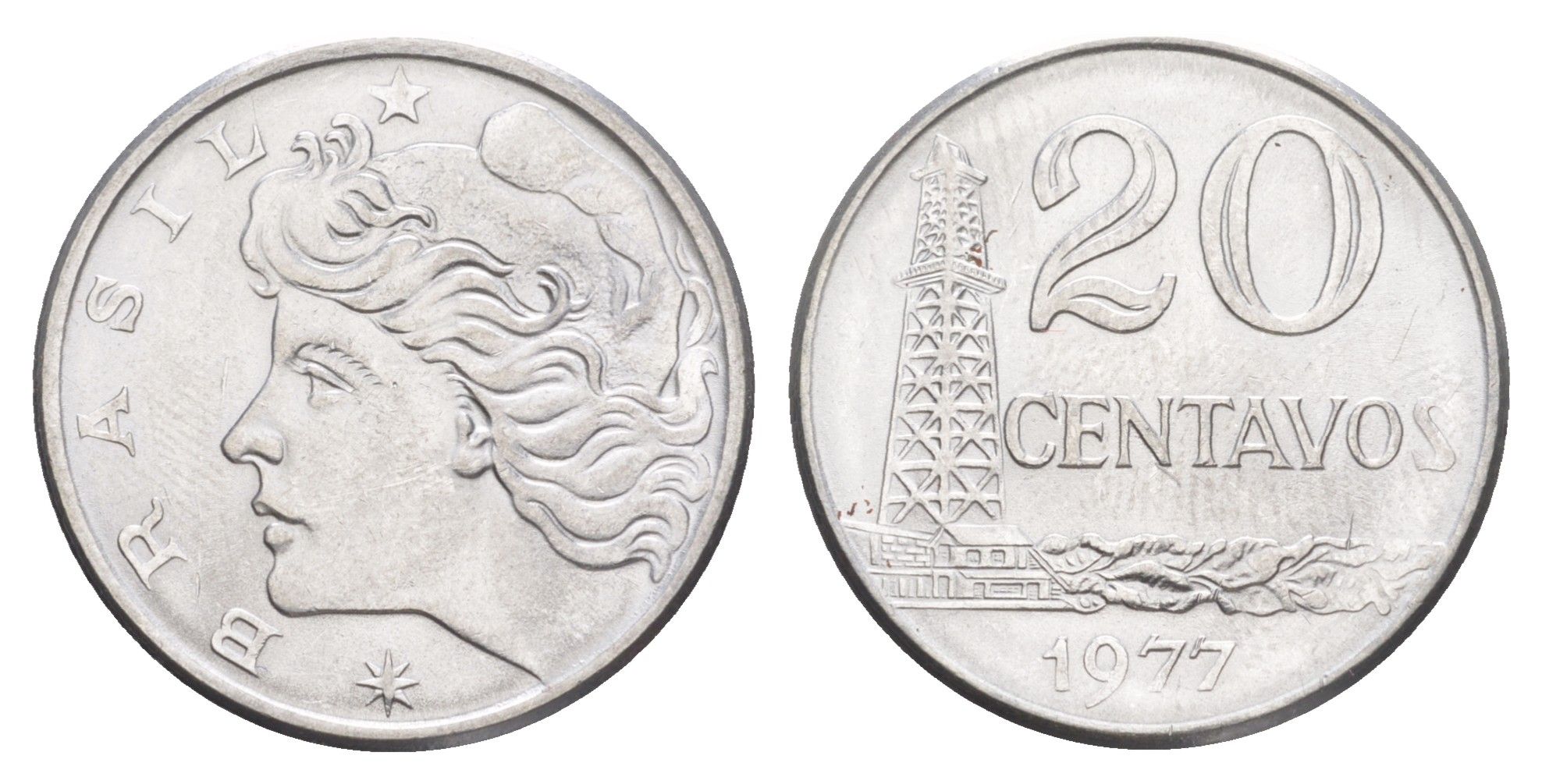 Бразилия 20 сентаво 1977 KM 579.1a нержавеющая сталь UNC 4642-1051