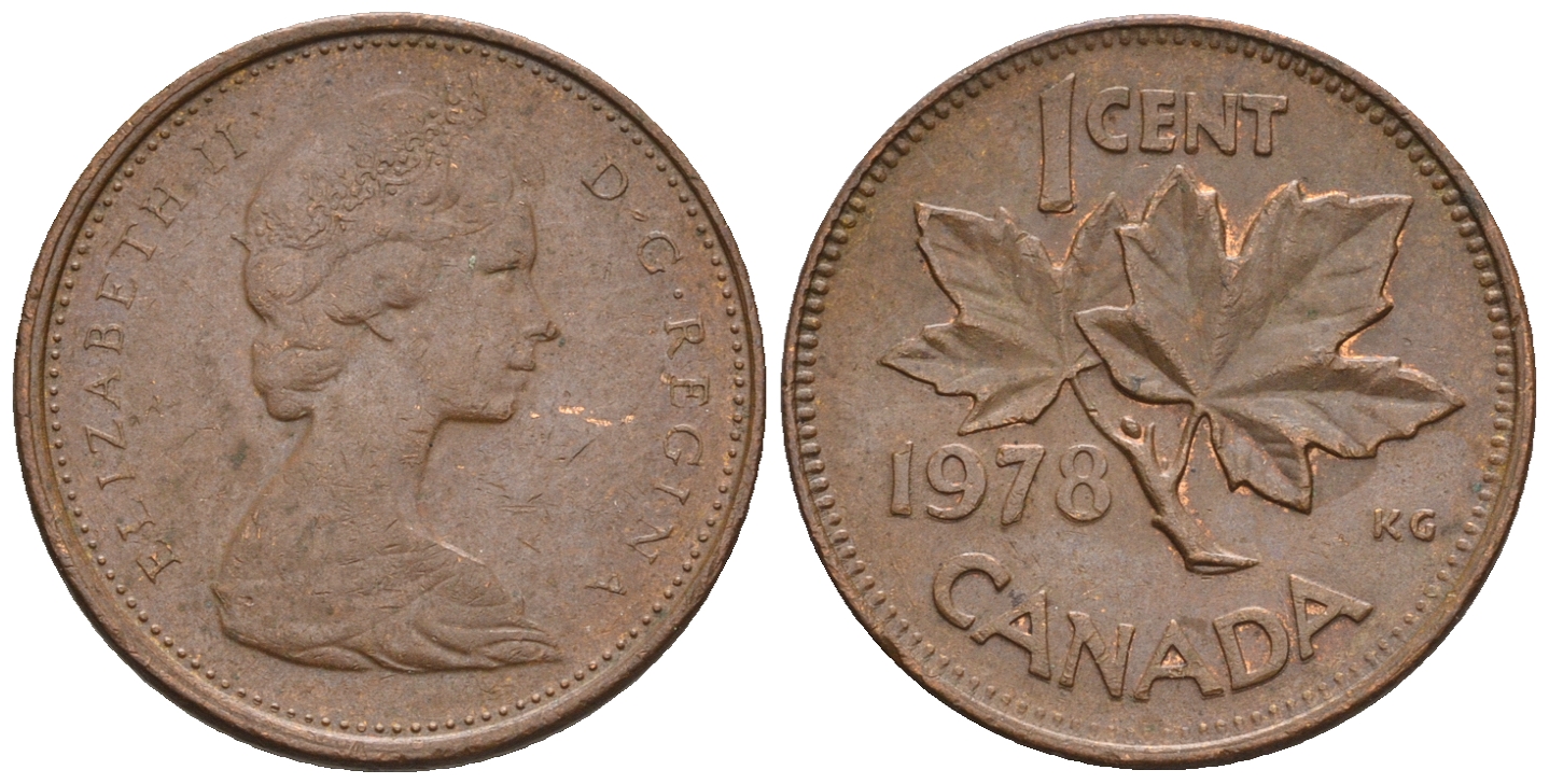 Канада 1 цент 1978 Елизавета II (1952-2022), кленовый лист KM 59.1 бронза 4609-147