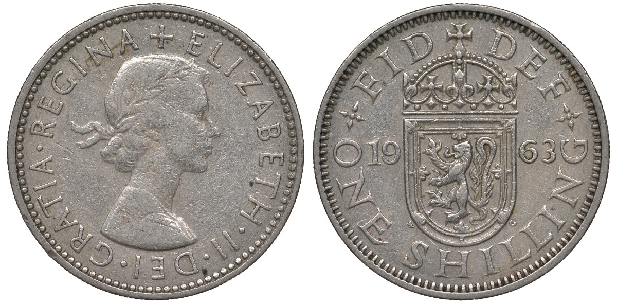 Великобритания 1 шиллинг 1963 Елизавета II (1952-2022), Шотландский герб KM 905, Spink 4148 медно-никель 4122-1025