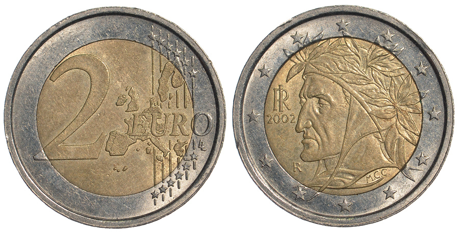 ИТАЛИЯ 2 ЕВРО 2002 KM 217 биметалл 76-412