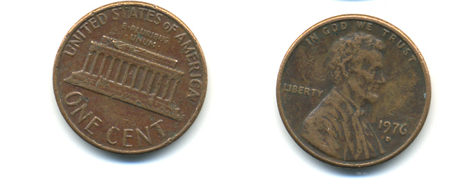США 1 ЦЕНТ 1976 D, ЛИНКОЛЬН KM 201 медь цинк 179-333