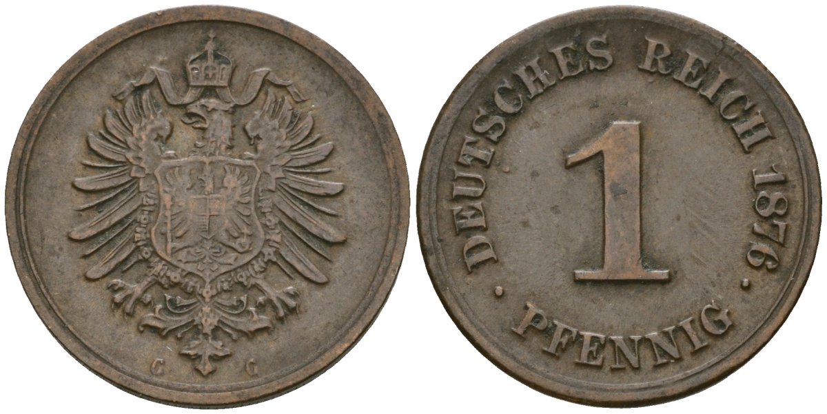 Германия 1 пфенниг 1876 G, Вильгельм I (1871-1888) KM 1, J. 1 медь 4547-434