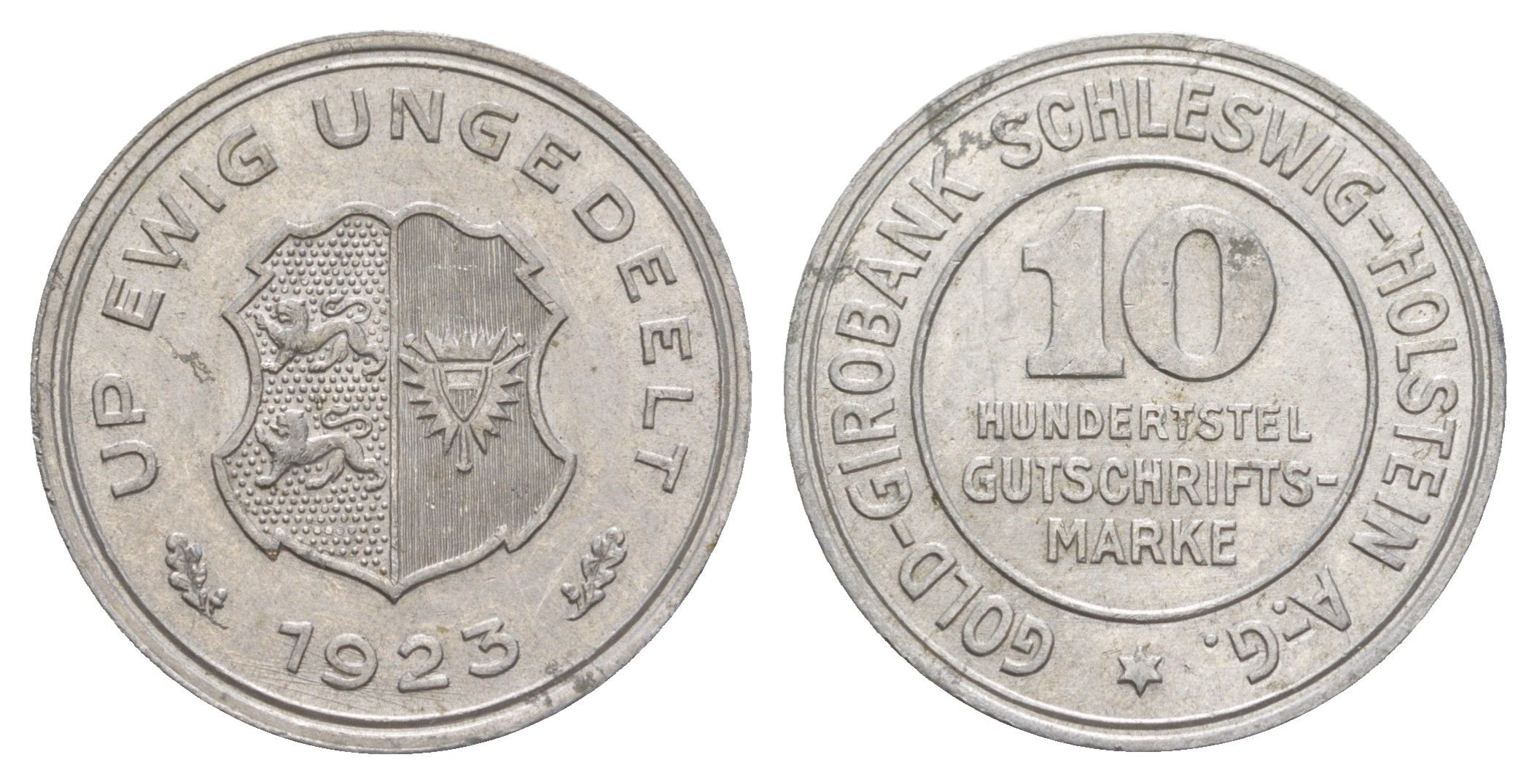 Шлезвиг-Гольштейн 10/100 марки 1923 Funck 642.2, KM Tn2, Men18 16296.2 алюминий aUNC 4642-515