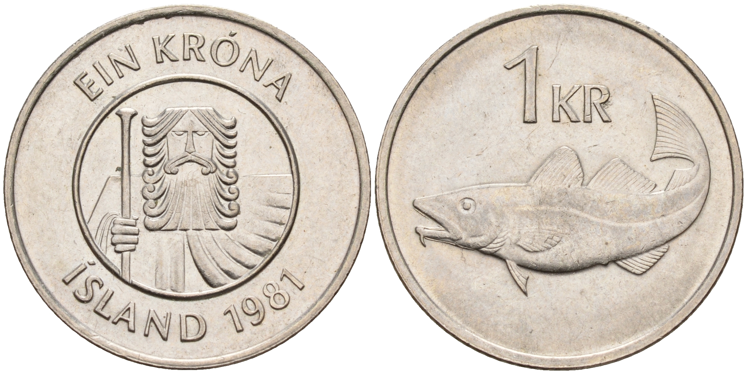 Исландия 1 крона 1981 треска KM 27 медно-никель    4603-221