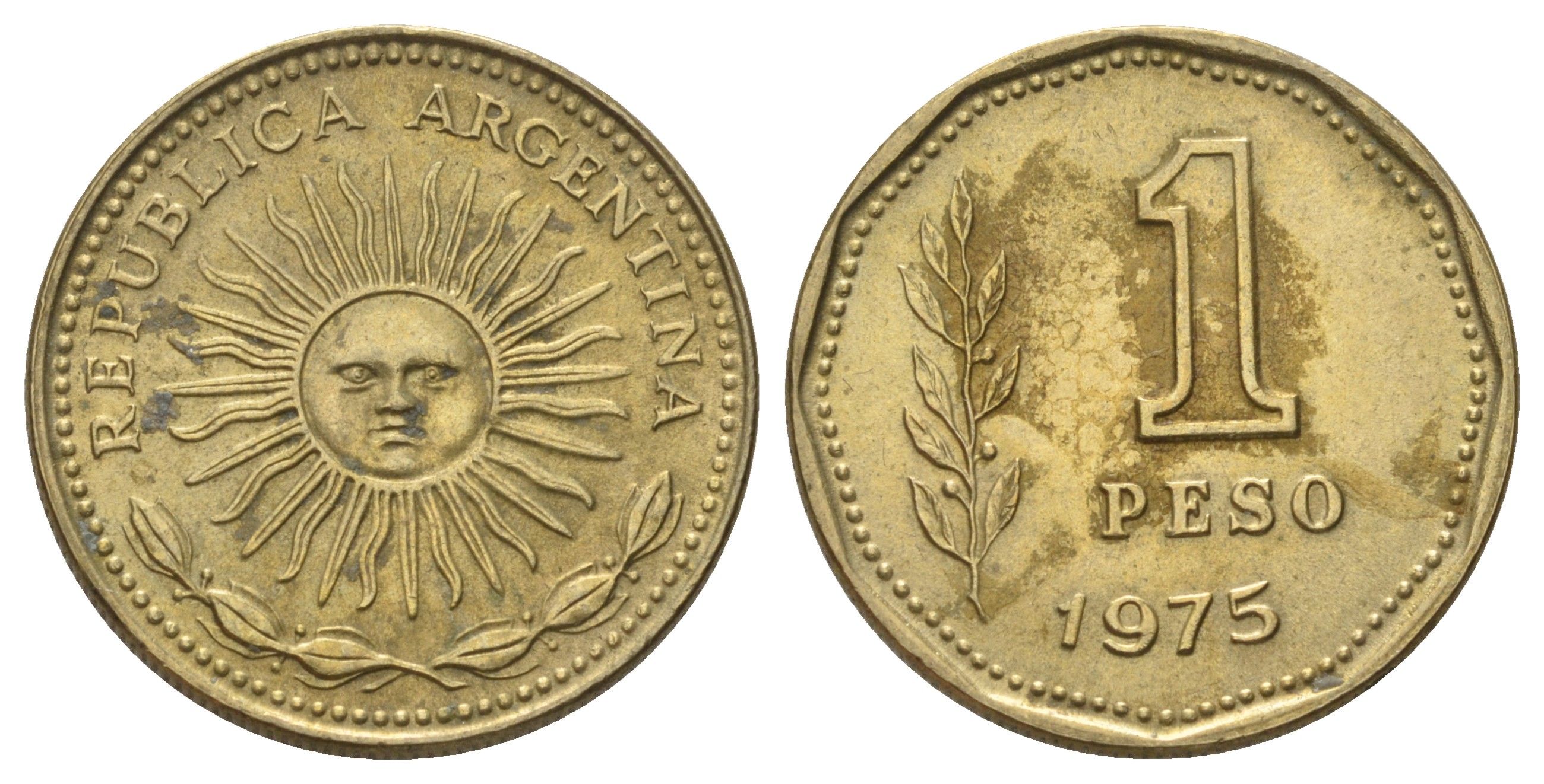 Аргентина 1 песо 1975 KM 69 алюминиевая бронза 4601-815