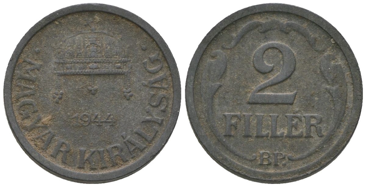 Венгрия 2 филлера 1944 BP KM 519 цинк 187-1257