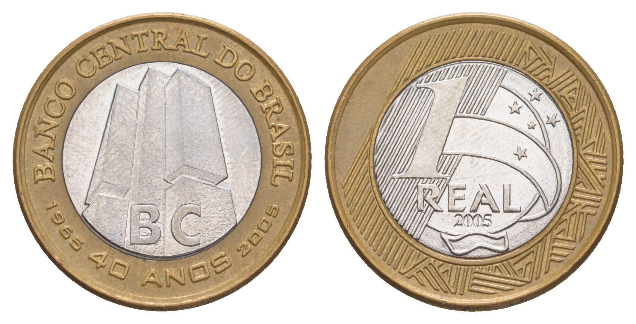 Бразилия 1 реал 2005 40 лет Центральному Банку Бразилии KM 668 биметалл UNC 4646-114
