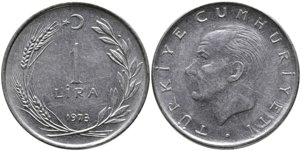 Турция 1 лира 1973 Мустафа Кемаль Ататюрк KM 889а.2 нержавеющая сталь 4178-611