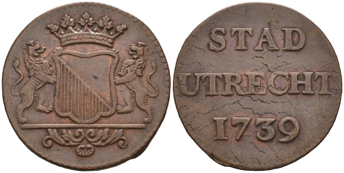 Утрехт (Utrecht), Нидерланды 1 дуит 1739 KM 91 медь 1528-434
