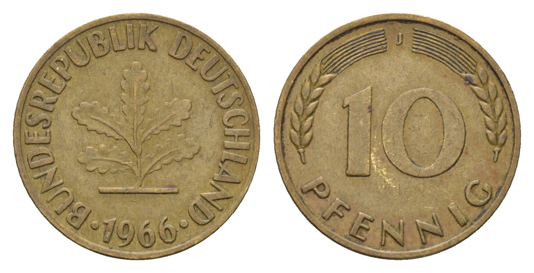 ФРГ 10 пфеннигов 1966 J KM 108, J. 383 сталь плакированная латунью 4618-1148