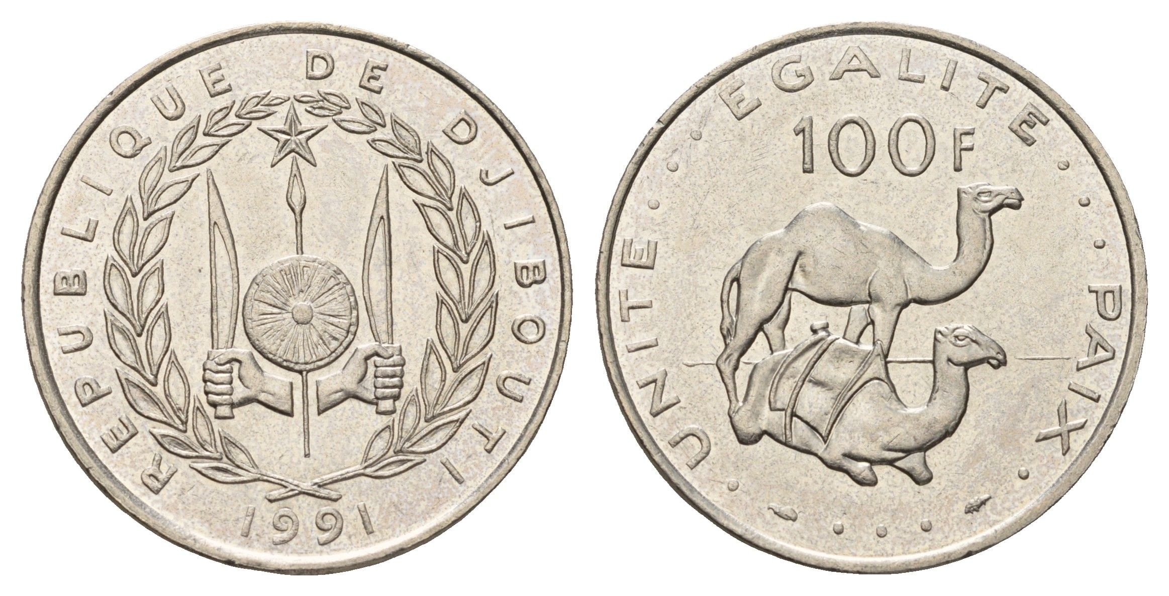 Джибути 100 франков 1991 KM 26 медно-никель UNC 4672-136