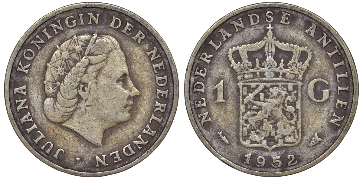 Нидерландские Антилы 1 гульден 1952 Юлиана (1948-1980) KM 2 серебро 36-814
