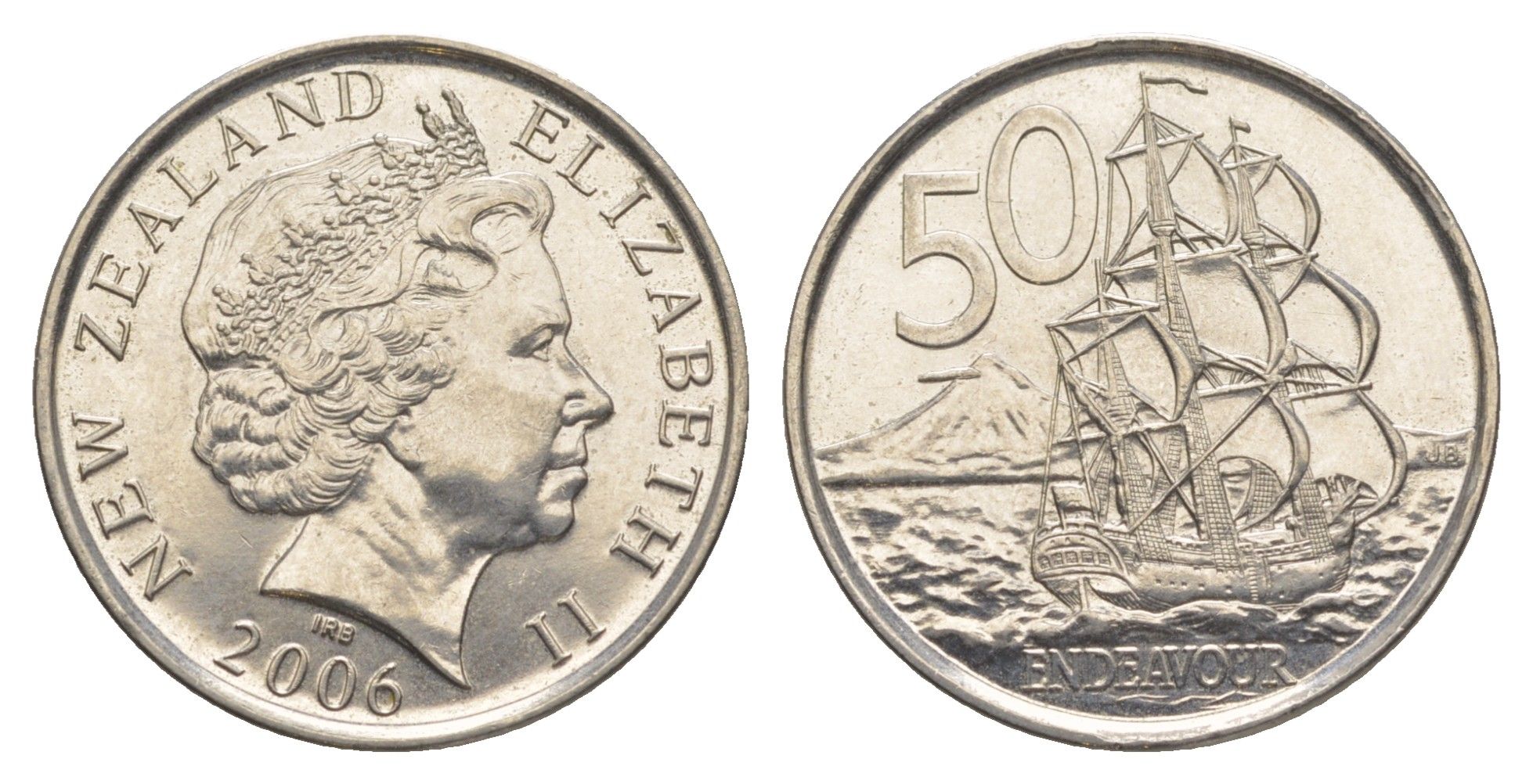 Новая Зеландия 50 центов 2006 Елизавета II (1952-2022), парусник Индевор KM 119a сталь плакированная никелем UNC 4187-1216