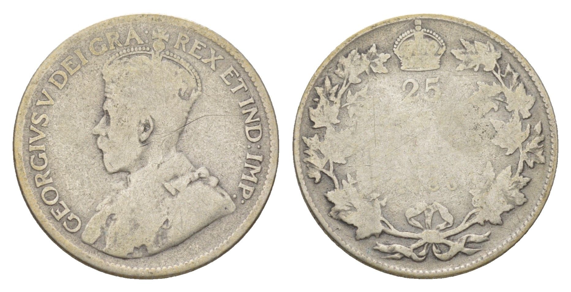 Канада 25 центов ND (1912-1936) Георг V (1910-1936) KM 24 или 24a серебро 4622-757