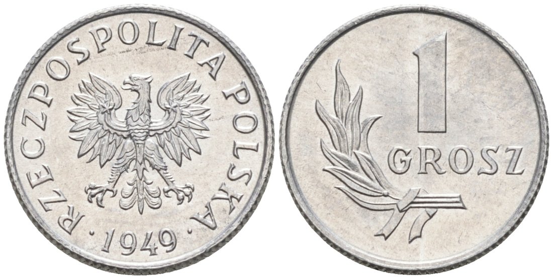 Польша 1 грош 1949 MW KM 39 алюминий UNC 3458-163