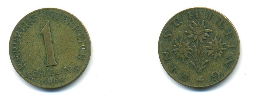 Австрия 1 шиллинг 1960 KM 2886 алюминиевая бронза 80-353