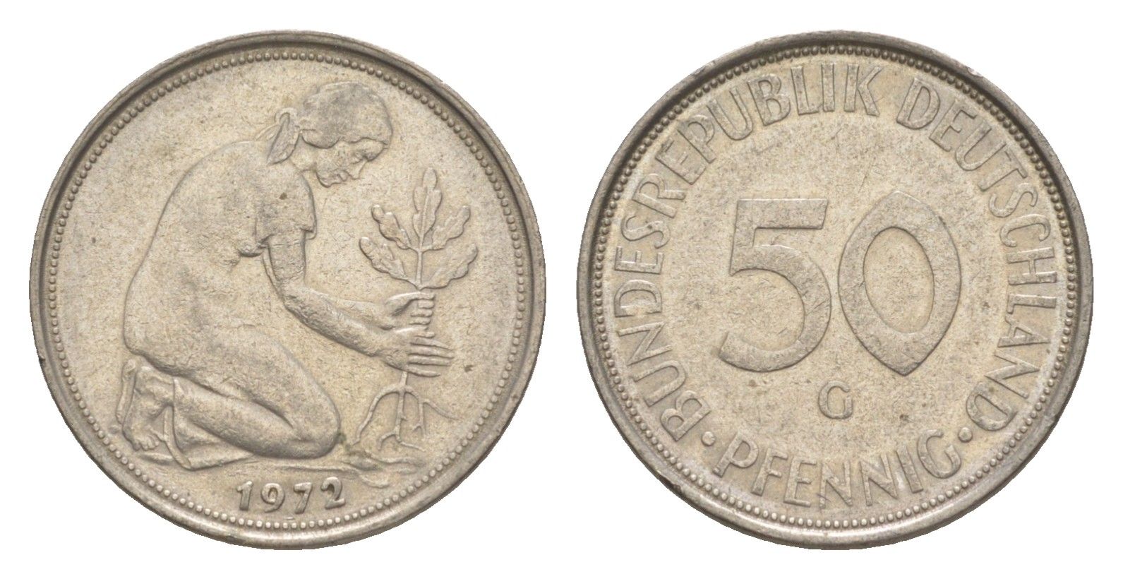 ФРГ 50 пфеннигов 1972 G KM 109.2, J. 384a медно-никель 4636-1153
