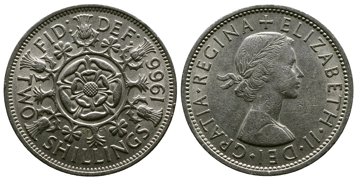 Великобритания 2 шиллинга (флорин) 1966 Елизавета II (1952-2022) KM 906, Spink 4146 медно-никель 4382-625